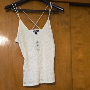 Boohoo Cream Lace Cami with Crisscross Straps